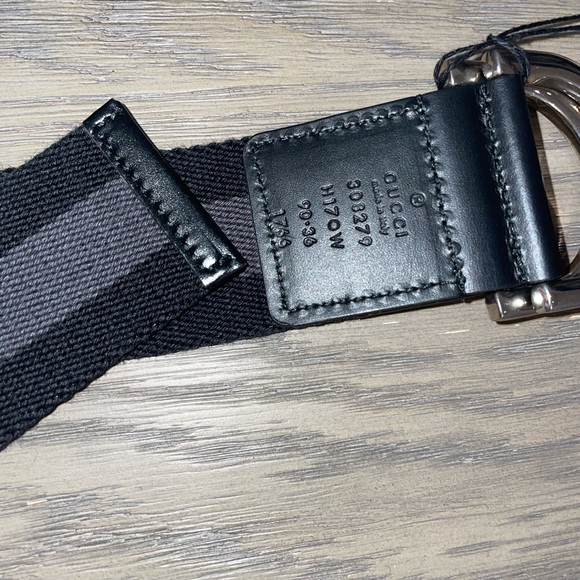 Gucci Black/Grey Canvas Stripe D Ring Belt New size 90-36 - Picture 4 of 5